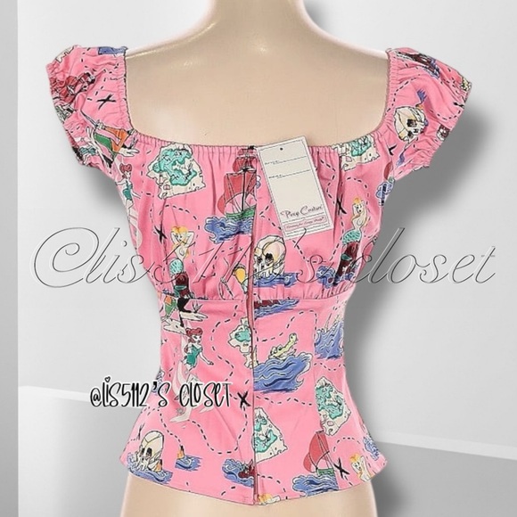 Pinup Couture Neverland Print Peasant Top by Micheline Pitt XS // Extra Small - Picture 4 of 11